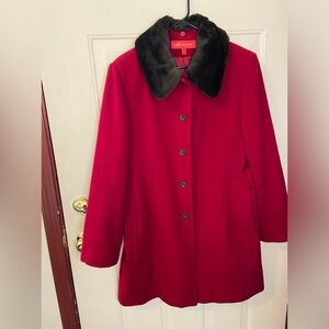 AK Anne Klein Coat with Faux Fur Collar Sz L